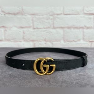 Authentic Gucci Marmont Double GG Black Slim 409417 Leather Belt 65/26
